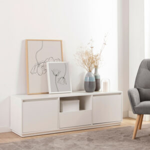 El mueble TV Oslo de 150 cm para salón te cautivará. Es de diseño propio y su estilo predominante es el nórdico