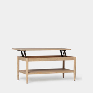 La mesa de centro elevable Ava en chapa natural y madera maciza es la combinación perfecta entre funcionalidad y diseño. Su sobre elevable te permitirá trabajar con tu ordenador o comer cómodamente desde tu sofá. Además