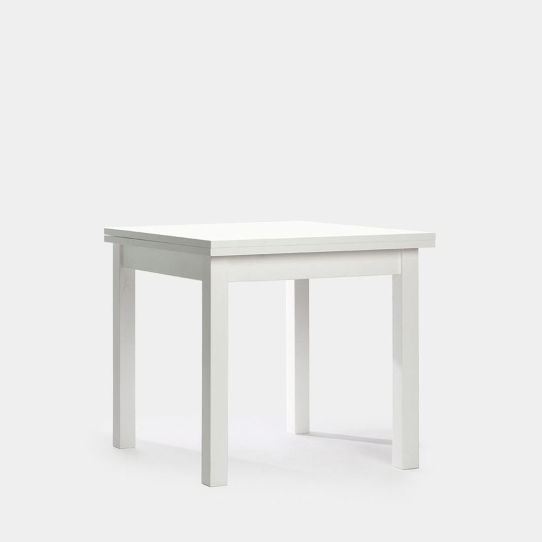 La mesa de comedor cuadrada extensible Florencia es de estilo contemporáneo. Su diseño de líneas rectas blanco