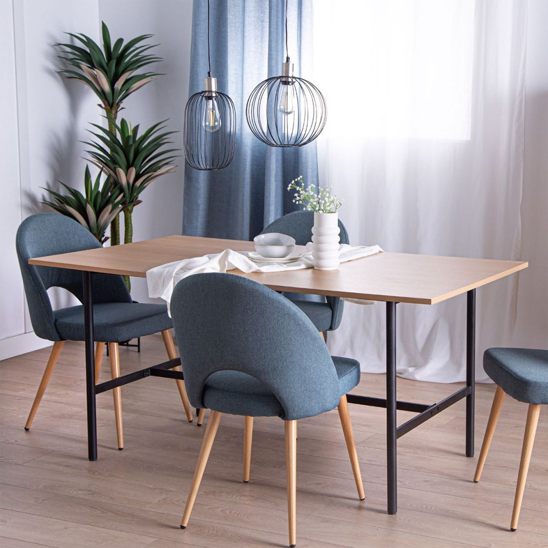 Mesa-de-comedor-rectangular-160-efecto-madera-con-pata-metalica-negra-Beka-9