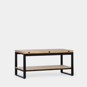 La mesa de centro elevable y extensible Alvi cuenta con 3 posiciones diferentes que permiten aprovechar al máximo el espacio en el salón. Su sobre en madera de roble extensible permite pasar a una superficie útil de 90x100 cm en cuestión de segundos