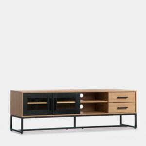 El mueble TV Milan de inspiración industrial será tu perfecto aliado si quieres derrochar estilo. Su combinación de vidrio ondulado