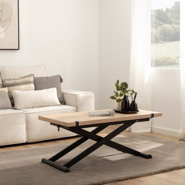 mientras que su tapa de madera de roble extensible tipo libro te brinda el espacio adicional que tanto necesitas. Esta mesa multiposición es ideal como mesa de centro